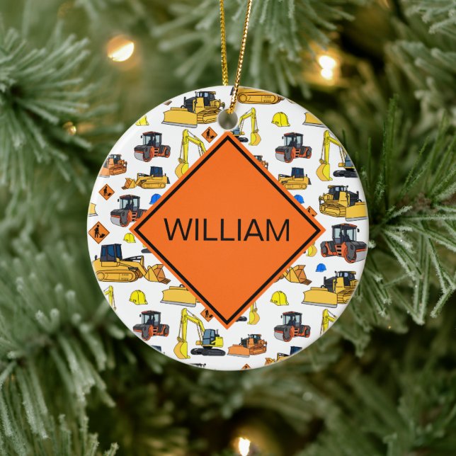 Fun Personalized Construction Vehicles Pattern  Ceramic Ornament (Tree)