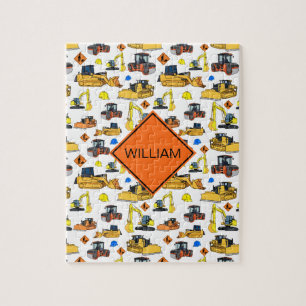 Fun Personalized Construction Vehicles Pattern Jigsaw Puzzle