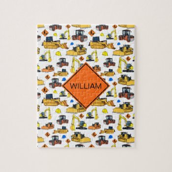 Fun Personalized Construction Vehicles Pattern Jigsaw Puzzle by judgeart at Zazzle
