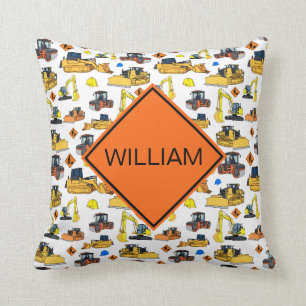 Fun Personalized Construction Vehicles Pattern Throw Pillow
