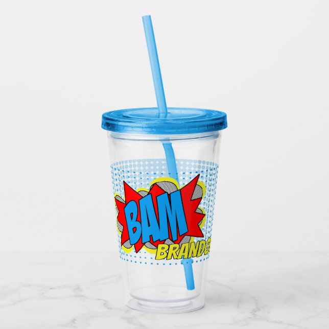 Fun Personalized Custom Comic Book Pop Art Style Acrylic Tumbler (Left)