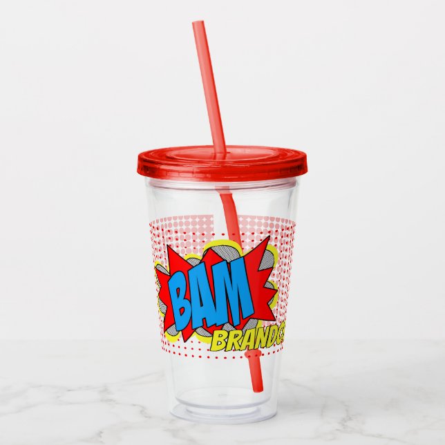 Fun Personalized Custom Comic Book Pop Art Style Acrylic Tumbler (Left)