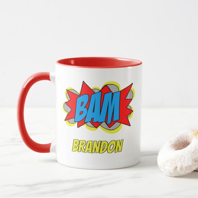 Fun Personalized Custom Comic Book Pop Art Style Mug (With Donut)