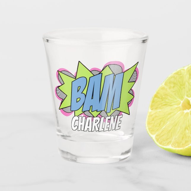 Fun Personalized Custom Comic Book Pop Art Style Shot Glass (Front)
