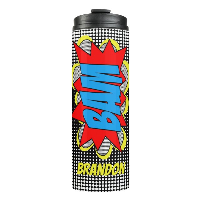 Fun Personalized Custom Comic Book Pop Art Style Thermal Tumbler (Front)