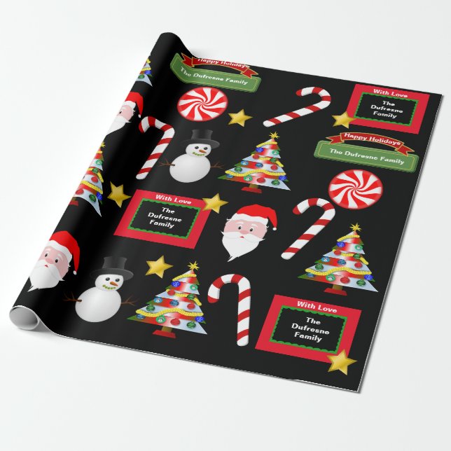 Fun Personalized Family Christmas Wrapping Paper (Unrolled)