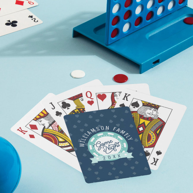 Fun Personalized Family Poker Game Night Navy Playing Cards