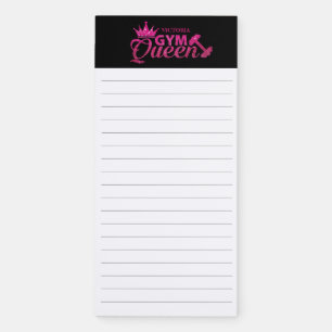 Fun personalized faux pink glitter Gym Queen lined Magnetic Notepad