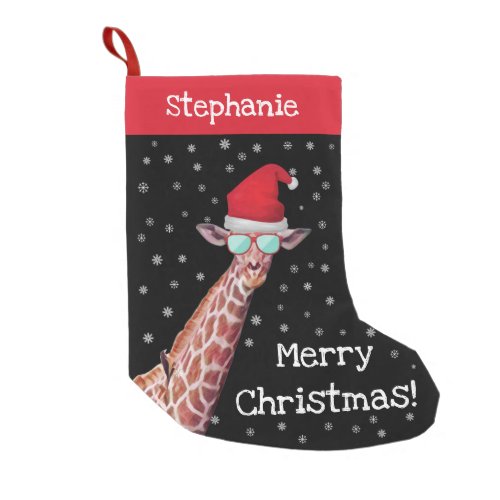 Fun Personalized Giraffe Wearing Santa Hat Xmas Small Christmas Stocking