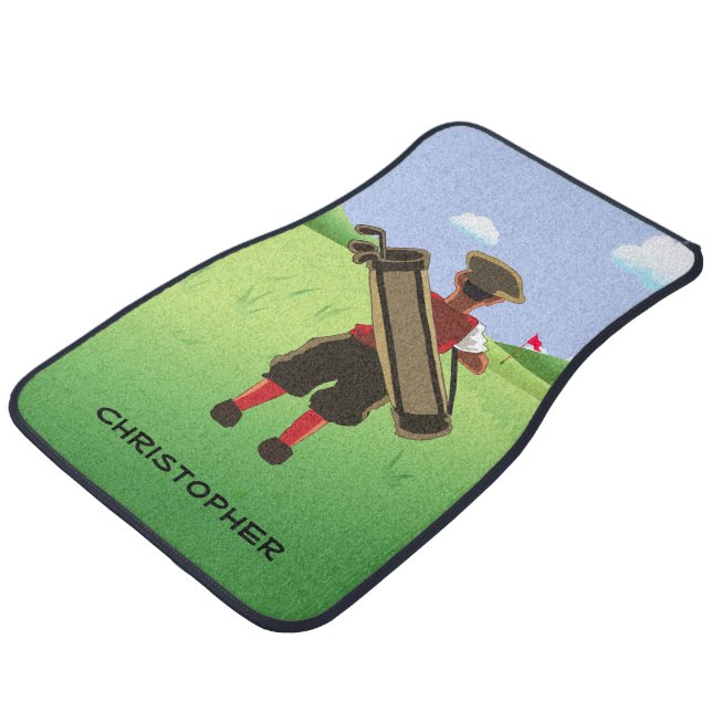 Fun Personalized Golfer on golf course Car Mat (Angled)