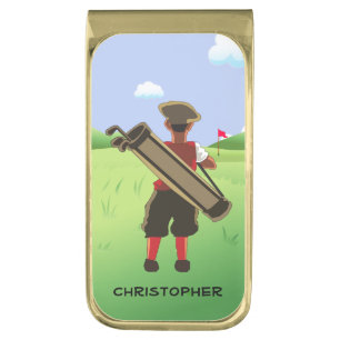 Fun Personalized Golfer on golf course Gold Finish Money Clip