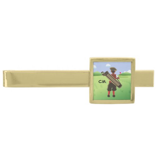 Fun Personalized Golfer on golf course Gold Finish Tie Bar