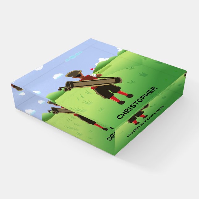 Fun Personalized Golfer on golf course Paperweight (Angled)