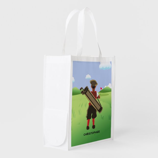 Fun Personalized Golfer on golf course Reusable Grocery Bag (Front Side)