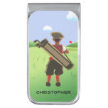 Fun Personalized Golfer on golf course Silver Finish Money Clip