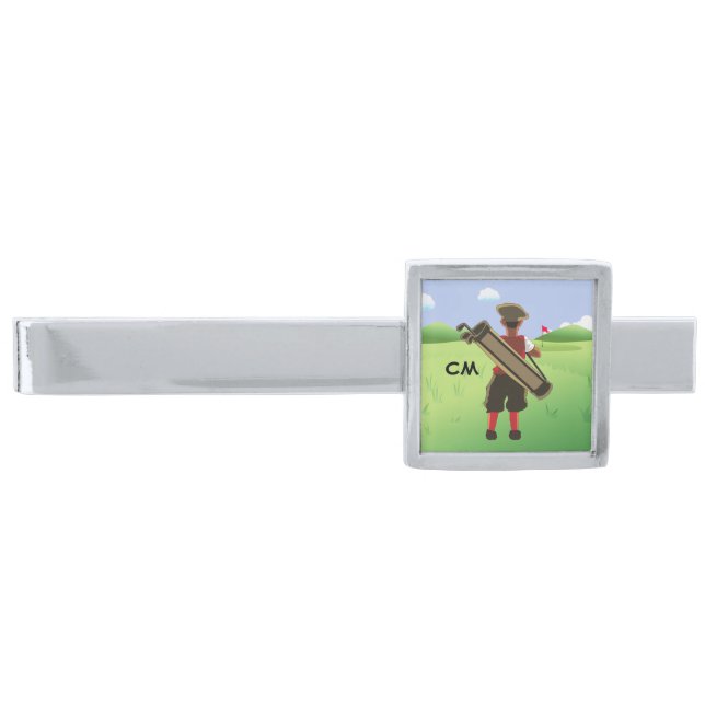 Fun Personalized Golfer on golf course Silver Finish Tie Clip (Front)