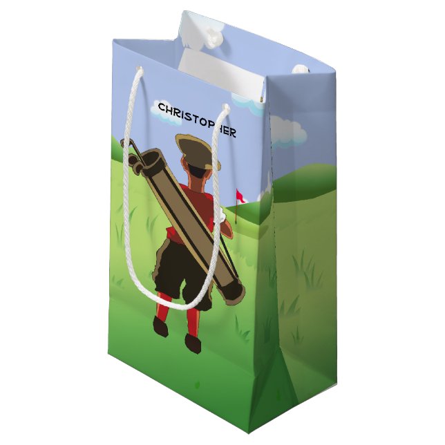 Fun Personalized Golfer on golf course Small Gift Bag (Front Angled)