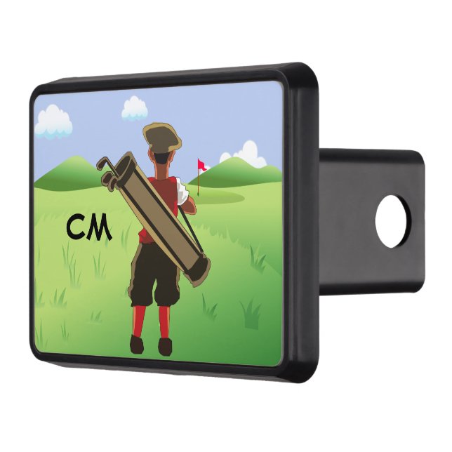 Fun Personalized Golfer on golf course Tow Hitch Cover (Left)