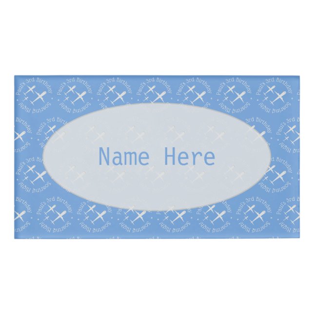 Fun Personalized Kid's Birthday Airplanes, Blue Name Tag (Front)