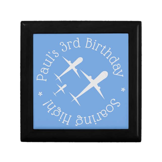 Fun Personalized Kid's Birthday Airplanes on Blue Gift Box (Front)