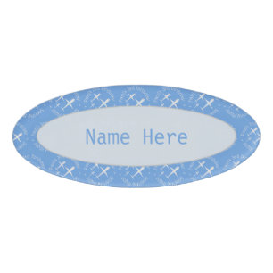 Fun Personalized Kid's Birthday Airplanes on Blue Name Tag