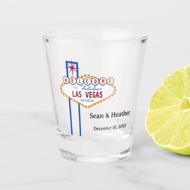 FUN! 🎰 Personalized Las Vegas Wedding Shot Glass  (Front)