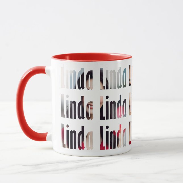 Fun Personalized "Linda" Name, 3-Photo Background Mug (Left)