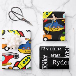Fun Personalized Modes of Transportation Wrapping Paper Sheets
