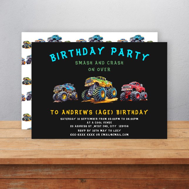 Fun personalized monster truck kids birthday  invitation (Creator Uploaded)