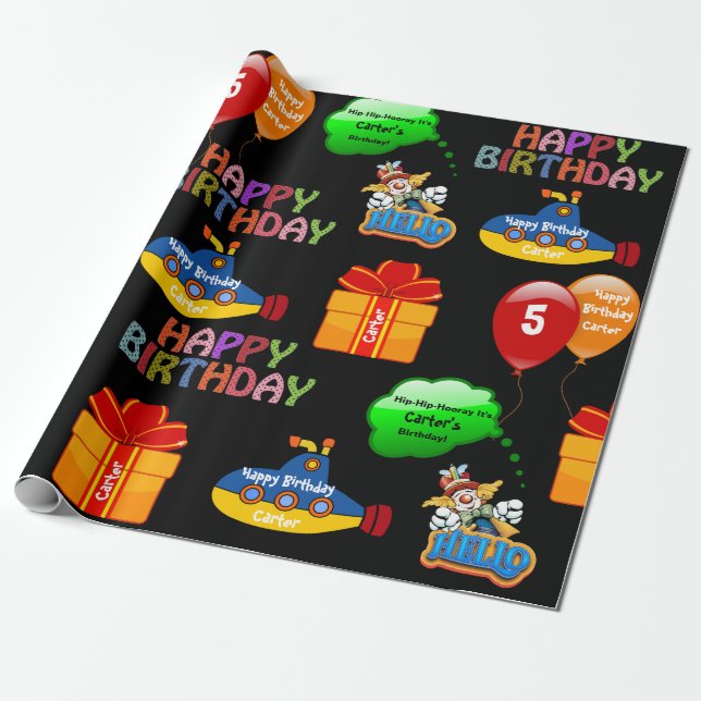 Fun Personalized Name & Age Birthday Wrapping Paper (Unrolled)