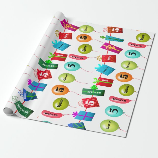Fun Personalized Name & Age Birthday Wrapping Paper (Unrolled)