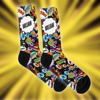 Fun Personalized Name Comic Book Black Socks