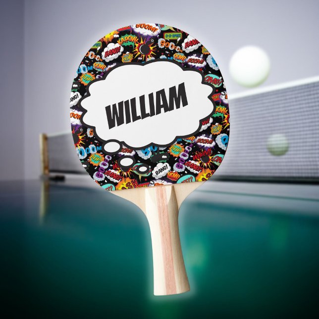 Fun Personalized Name Comic Book Pattern Ping Pong Paddle (Fun Personalized Name Comic Book Pattern Ping Pong Paddle)