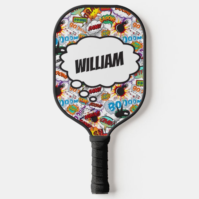 Fun Personalized Name Comic Book Pickleball Paddle (Front)