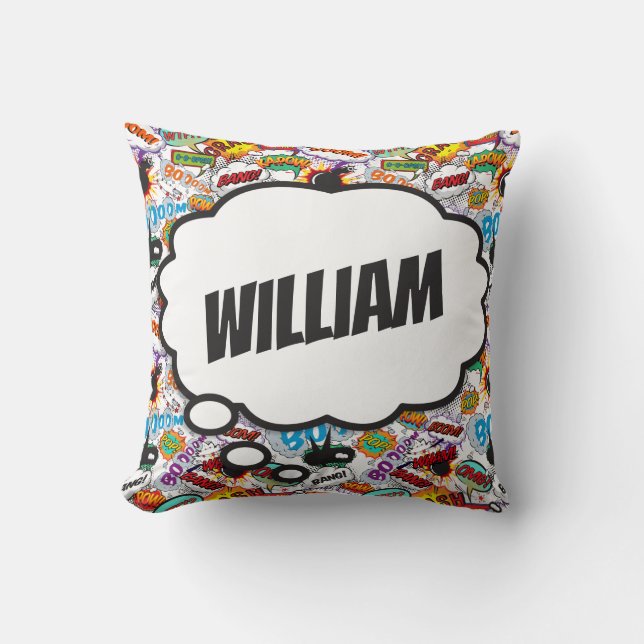 Fun Personalized Name Comic Book Throw Pillow (Front)