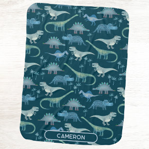 Fun Personalized Name Dinosaur Pattern Baby Blanket