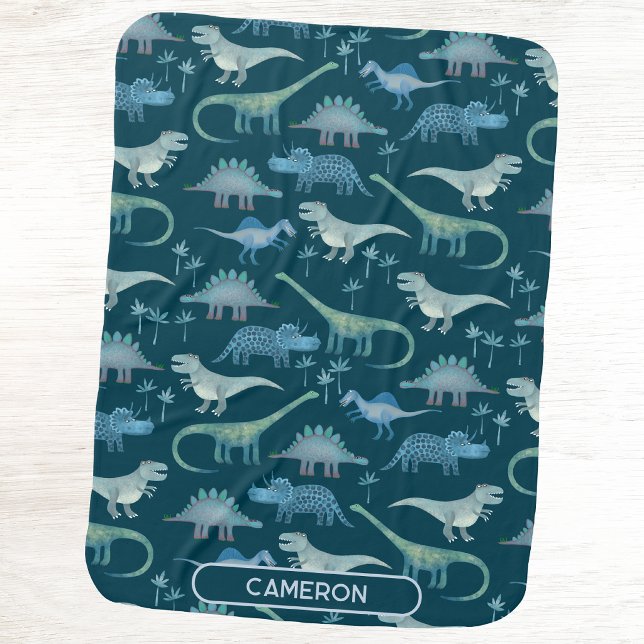 Fun Personalized Name Dinosaur Pattern Baby Blanket (Fun dinosaur pattern personalized custom name baby blanket)
