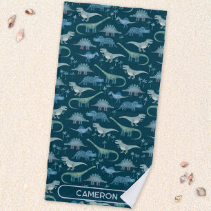 Fun Personalized Name Dinosaur Pattern Beach Towel