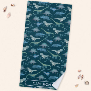 Fun Personalized Name Dinosaur Pattern Beach Towel