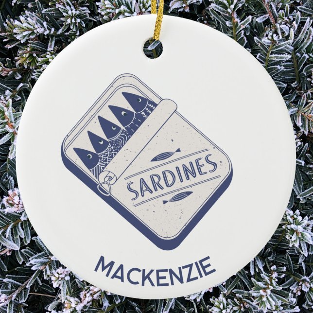 Fun Personalized Name Sardine Tin Ceramic Ornament (Creator Uploaded)
