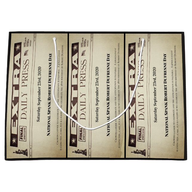 Fun Personalized Newspaper Headline Large Gift Bag (Front)