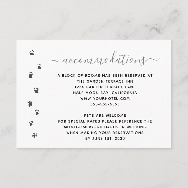 Fun Personalized Pet Wedding Accommodations Enclosure Card (Front)