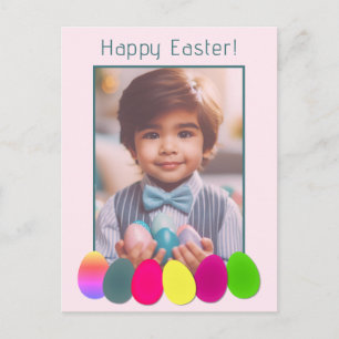 Fun Personalized Photo, Text Colored Eggs Easter Postcard