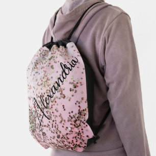 Fun Personalized  Pink Confetti  Drawstring Bag