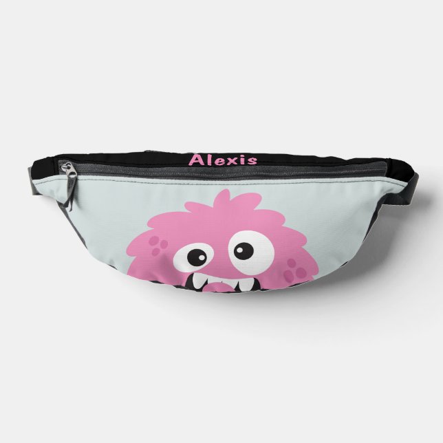 Fun Personalized Pink Monster Kid's Fanny Pack (Lay Down)