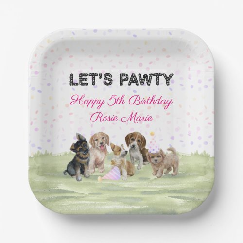Fun Personalized Pink Puppy Dog Birthday Paper Plates