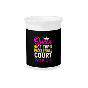 Fun Personalized Queen of the Pickleball Court  Beverage Pitcher