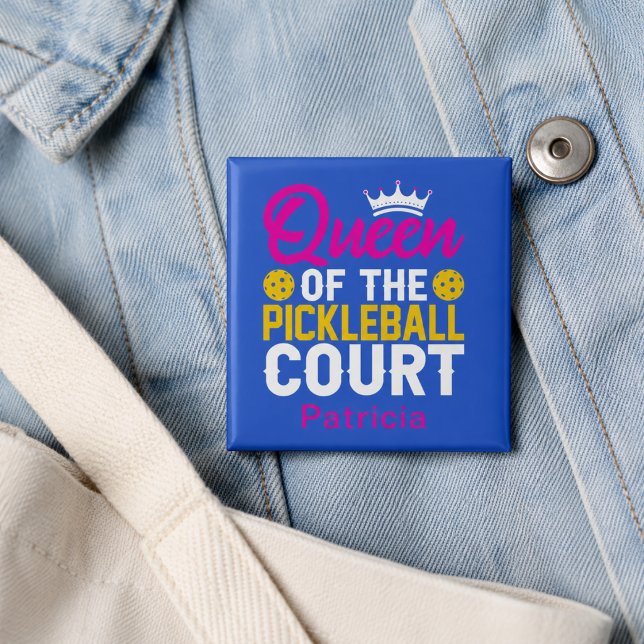 Fun Personalized Queen of the Pickleball Court Button (Add name to customize.  Matching items available in the collection)