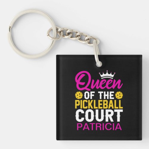 Fun Personalized Queen of the Pickleball Court Keychain
