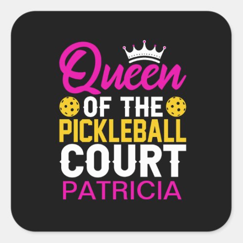 Fun Personalized Queen of the Pickleball Court Square Sticker
